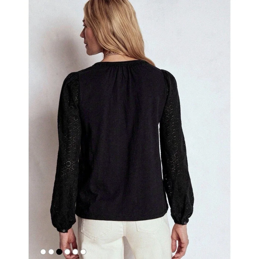 Boden Black Eden Broderie Jersey Shirt US16-18